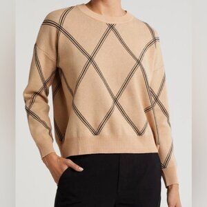 T Tahari Argyle Crewneck Sweater Tan Size S